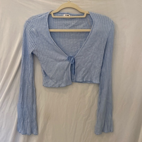 Cotton on Blue and White Wide Sleeves Tie front Top cardigan XS - Picture 1 of 4